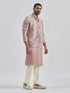 Men's Beige And Cream Silk Blend Jacket, Kurta And Pyjama Set